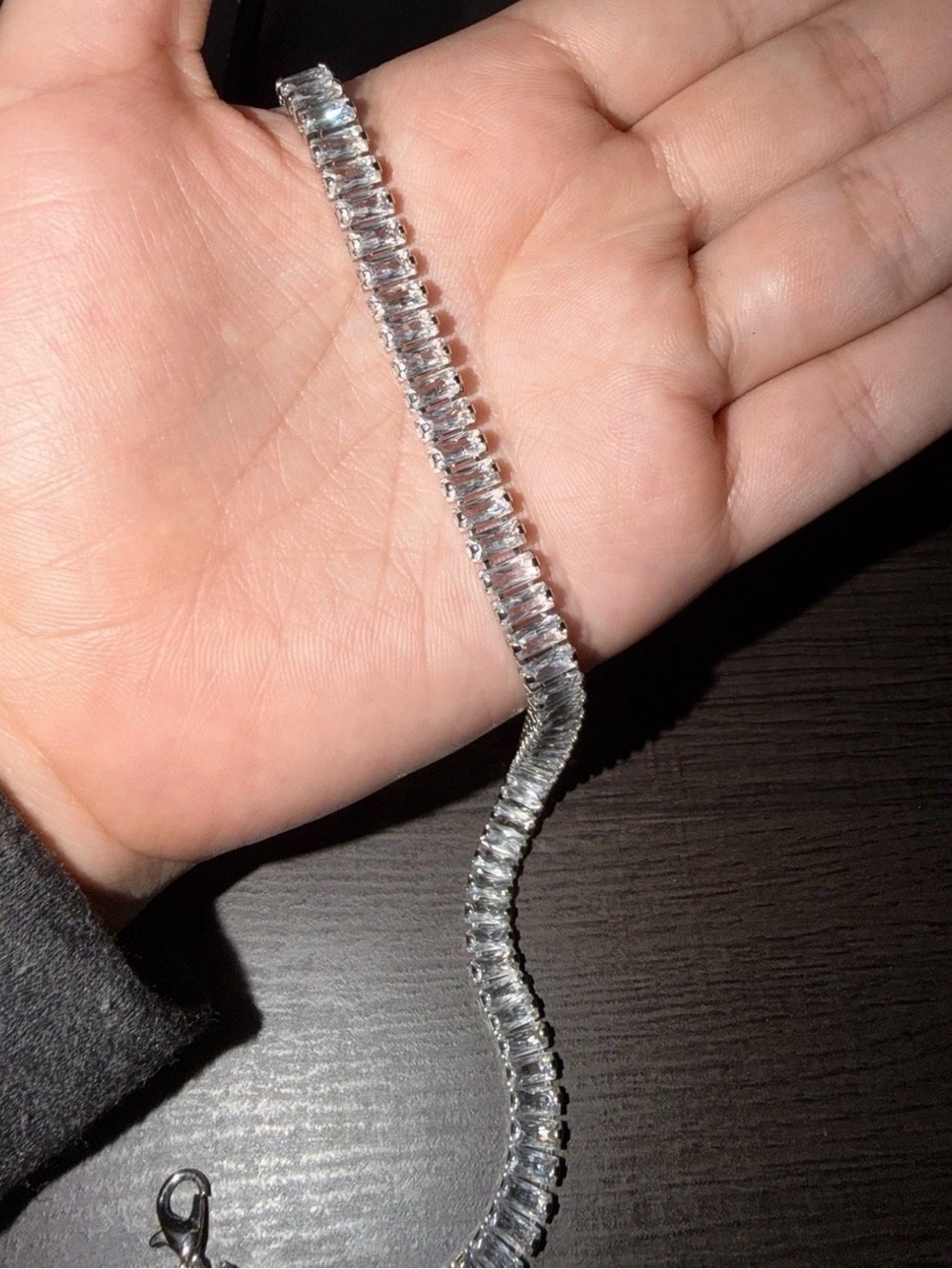 Silver-Tone Baguette Crystal Tennis Necklace